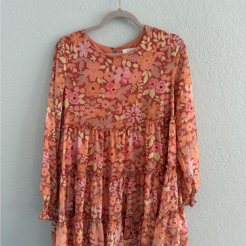 Peach Love California Orange Pink Floral Tiered Dress